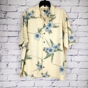 Tommy Bahama Shirt Mens L 100% Silk Hawaiian Button Camp Style Short Sleeve